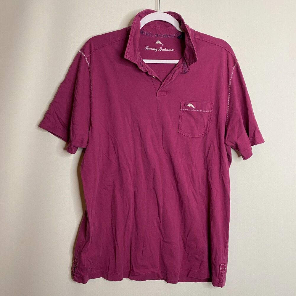 Tommy Bahama Purple Pima Cotton Polo Contrast Stitching Detail Relax Size L